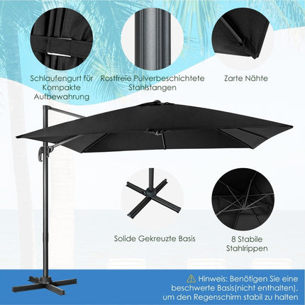 Parasol 300 x 300 cm square cantilever umbrella with crank black