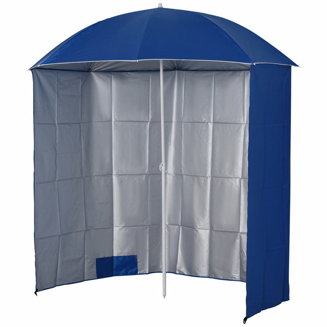 Plážový slunečník s boční stěnou, modrý polyester, 2.2m