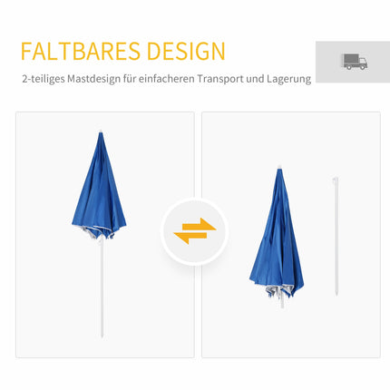 Beach umbrella with side wall, blue polyester, 2.2m