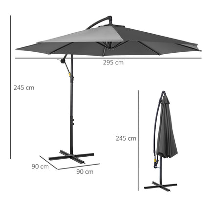 Slunečník s klikou, šedý, Ø2.95x2.45M, ocelový rám