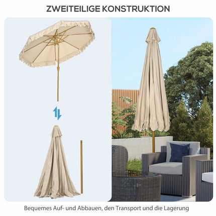 Plážový slunečník 265 Cm, design s třásněmi, nastavitelný sklon, khaki