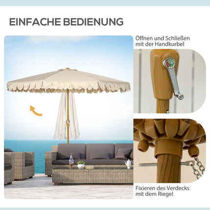Plážový slunečník 265 Cm, design s třásněmi, nastavitelný sklon, khaki