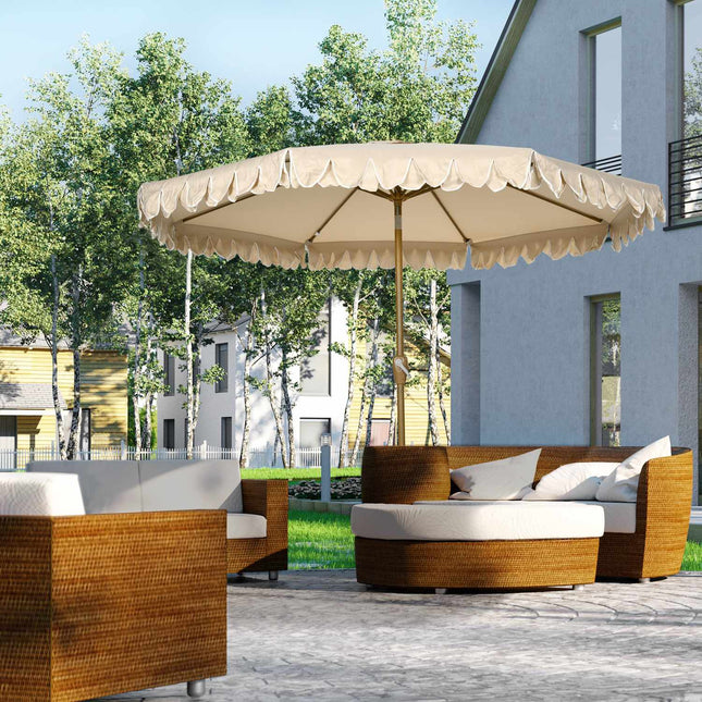 Plážový slunečník 265 Cm, design s třásněmi, nastavitelný sklon, khaki