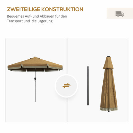 Naklápěcí zahradní slunečník 265 cm, khaki, s třásněmi a 8 žebry