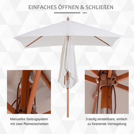 Folding garden parasol, adjustable, cream white, spruce wood