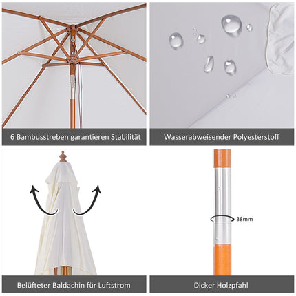 Folding garden parasol, adjustable, cream white, spruce wood