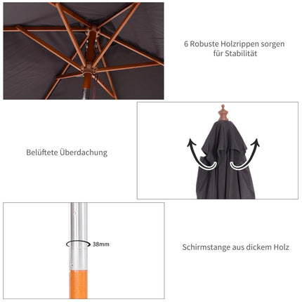Skládací zahradní slunečník - jedlové dřevo, nastavitelný, tmavě šedá