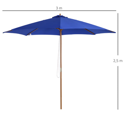 Boční balkonový slunečník 300 Cm, bambus, modrá