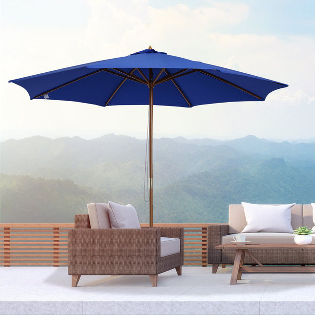 Cantilever Balcony Parasol 300 Cm, Bamboo, Blue