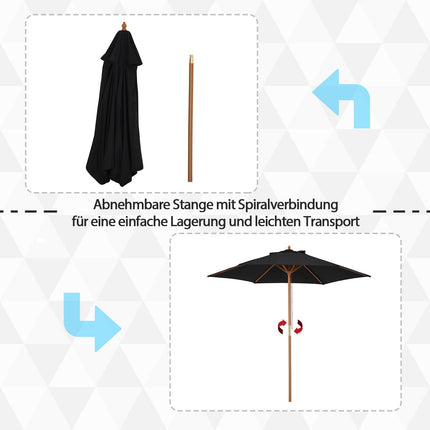 3patrový zahradní slunečník, stínění, bambusová konstrukce, černá