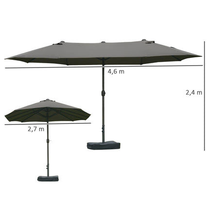 Tmavě šedý oválný zahradní slunečník se stojanem, 460 x 270 cm