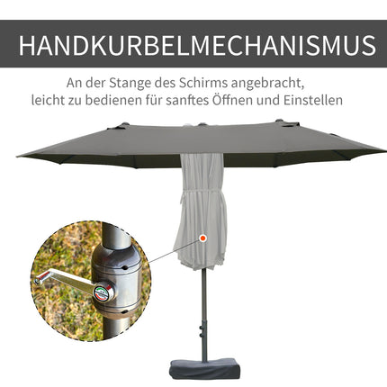 Tmavě šedý oválný zahradní slunečník se stojanem, 460 x 270 cm