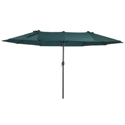 Tmavě zelený dvojitý zahradní slunečník se stojanem – 460 x 270 cm