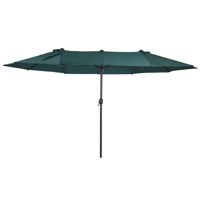 Tmavě zelený dvojitý zahradní slunečník se stojanem – 460 x 270 cm