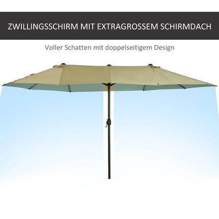 Velký oválný trhový slunečník, ruční klika, světle kávový
