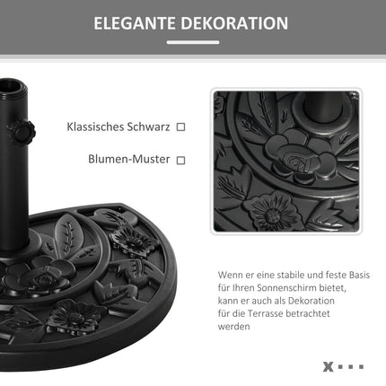 Stojan na zahradní slunečník 9Kg, květinový design, Ø35/38/48Mm