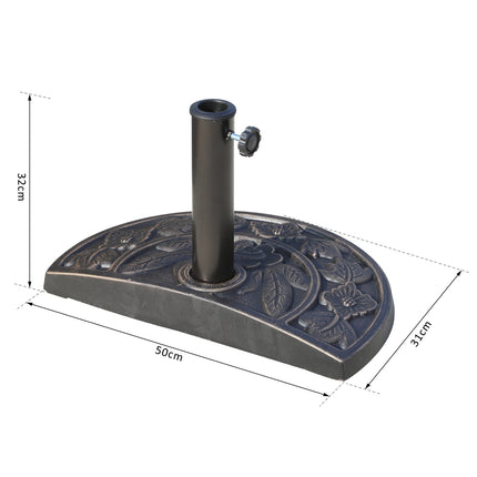 Podstavec pod slunečník půlkruhový – pryskyřice a ocel, bronzový 50x31x32cm