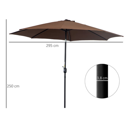 Hnědý tržní slunečník s klikou, Ø2.95m, odolný polyester