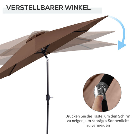 Hnědý tržní slunečník s klikou, Ø2.95m, odolný polyester