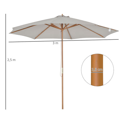 Dřevěný slunečník, 300 cm zahradní a balkonový slunečník, šedý