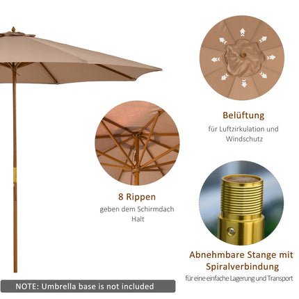 Dřevěný slunečník, 300 cm, bambusová konstrukce, khaki