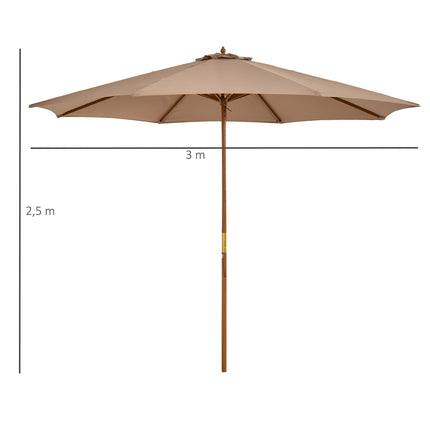 Dřevěný slunečník, 300 cm, bambusová konstrukce, khaki