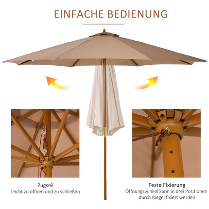 Dřevěný slunečník, 300 cm, bambusová konstrukce, khaki