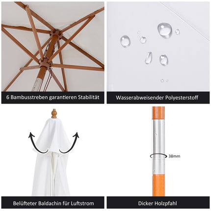 Zahradní slunečník, bambus a polyester, Ø2.5 x 2.3 m, bílý