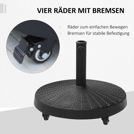Umbrella base with wheels, Rattan look, 25 Kg, Ø38/48 mm