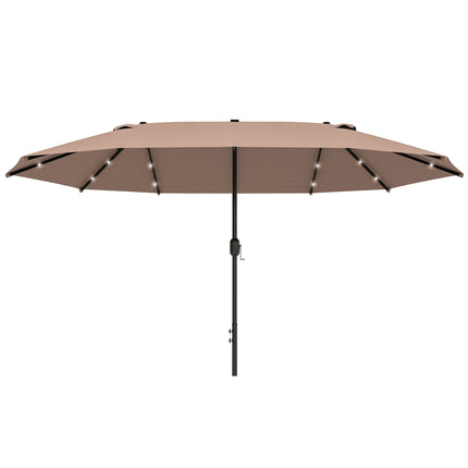 Khaki oválný slunečník s LED, velký 440 x 260 cm, ruční klika