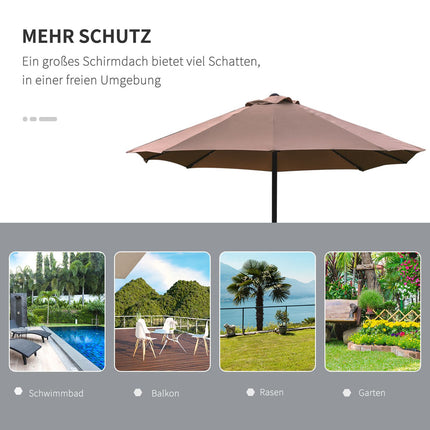 Khaki oválný slunečník s LED, velký 440 x 260 cm, ruční klika