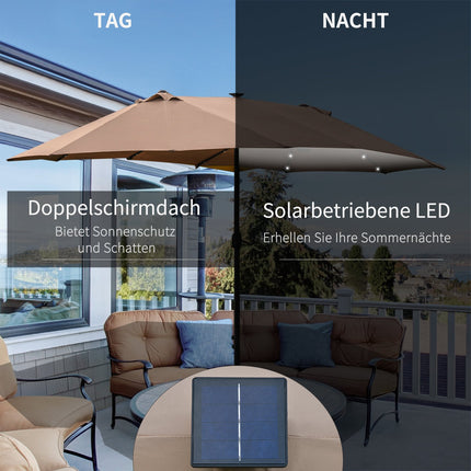 Khaki oválný slunečník s LED, velký 440 x 260 cm, ruční klika