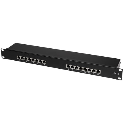 Patch panel 16portový Cat6 pro 19" rack U1 černý