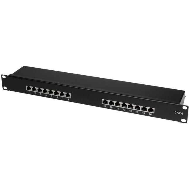 Patch panel 16portový Cat6 pro 19" rack U1 černý
