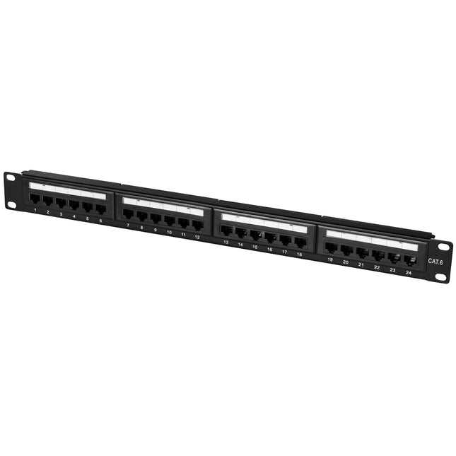 Patch panel 24portový Cat6 pro 19" rack U1 černý
