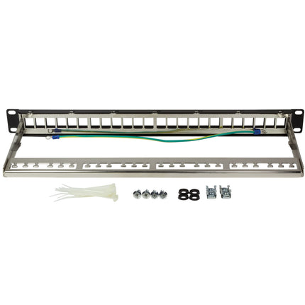 Patch panel pro 24 zásuvek Keystone pro 19" rack U1 černý