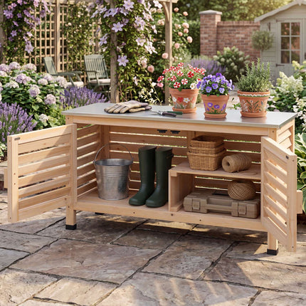 Patio Storage Cabinet with Stainless Steel Top and Shelves