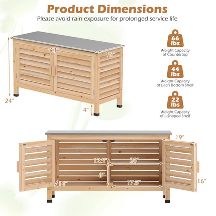 Patio Storage Cabinet with Stainless Steel Top and Shelves