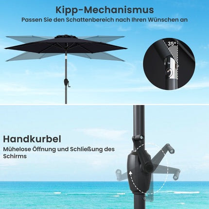 Zahradní slunečník, 230 cm, černá, funkce kliky a náklonu