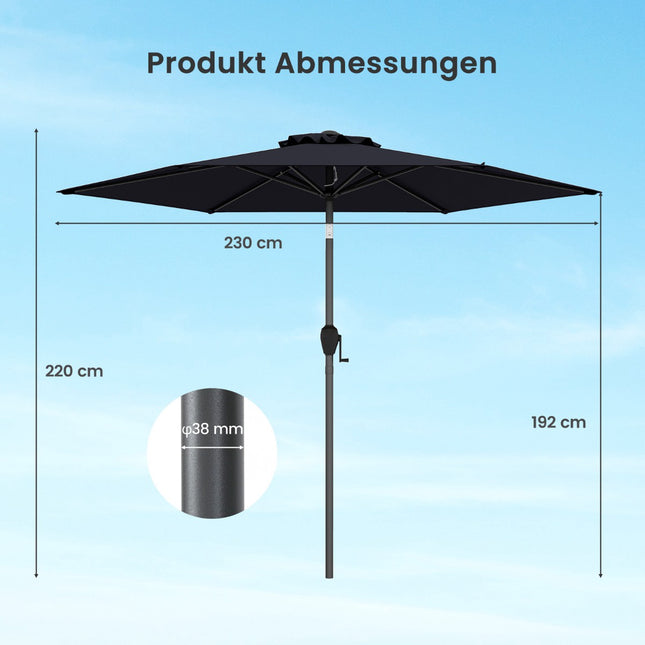 Zahradní slunečník, 230 cm, černá, funkce kliky a náklonu