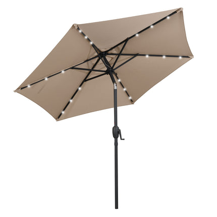 Zahradní slunečník 230 cm, solární LED, klika a náklon, světle hnědá