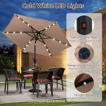 Zahradní slunečník 230 cm, solární LED, klika a náklon, světle hnědá
