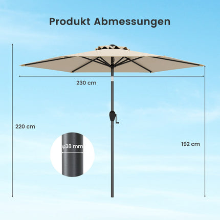Zahradní slunečník 230 cm s klikou a náklonem, béžová