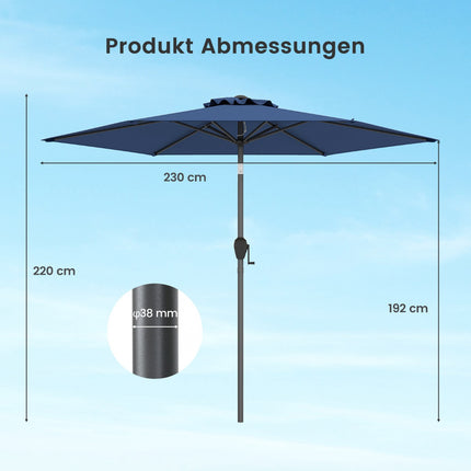 Zahradní slunečník 230 cm s klikou a náklonem, námořnická modrá