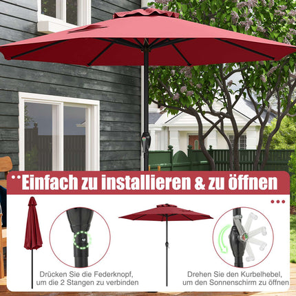 Zahradní slunečník 250 cm s klikou, 8 žeber, vínová