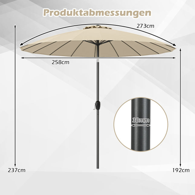 Zahradní slunečník 258 cm, béžová, otevírání klikou, náklon 35