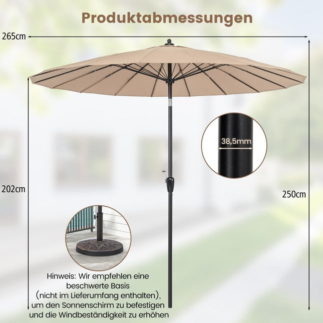 Zahradní slunečník 265 cm, UV 50+, náklon a klika, hnědá