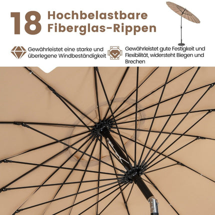 Zahradní slunečník 265 cm, UV 50+, náklon a klika, hnědá