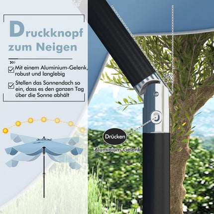 Zahradní slunečník, 280 cm, náklon a klika, modrá, volánové okraje