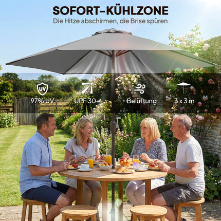 Zahradní slunečník 2.95m s náklonem, UPF30+ polyester